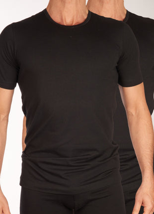 Schiesser t-shirt ronde hals 2 pack 95/5 organic cotton shirts black heren 174997-000 Schiesser t-shirt col rond lot de 2 95/5 organic cotton shirts black hommes
