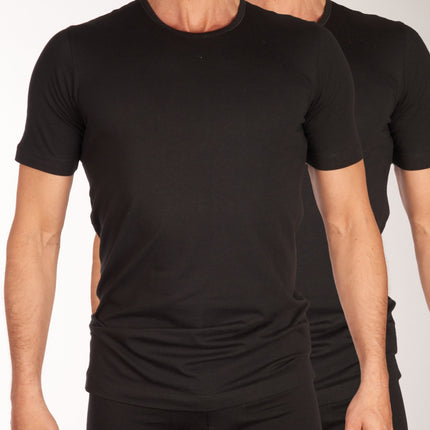 Schiesser t-shirt ronde hals 2 pack 95/5 organic cotton shirts black heren 174997-000 Schiesser t-shirt col rond lot de 2 95/5 organic cotton shirts black hommes

