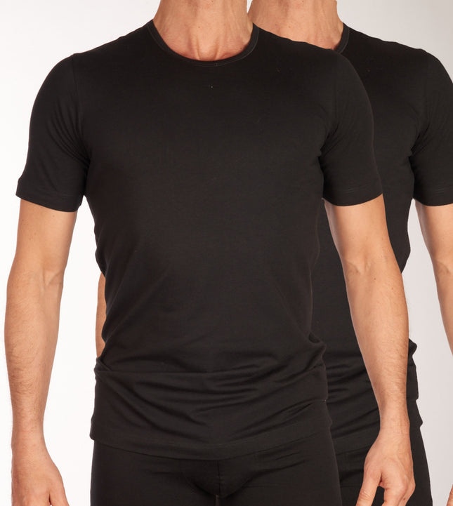 Schiesser t-shirt ronde hals 2 pack 95/5 organic cotton shirts black heren 174997-000 Schiesser t-shirt col rond lot de 2 95/5 organic cotton shirts black hommes
