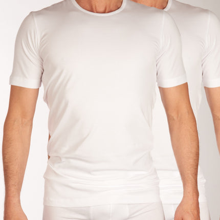 Schiesser t-shirt ronde hals 2 pack 95/5 organic cotton shirts white heren 174997-100 Schiesser t-shirt col rond lot de 2 95/5 organic cotton shirts white hommes
