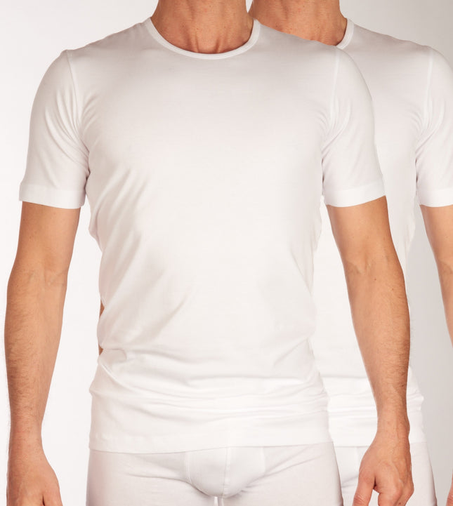 Schiesser t-shirt ronde hals 2 pack 95/5 organic cotton shirts white heren 174997-100 Schiesser t-shirt col rond lot de 2 95/5 organic cotton shirts white hommes
