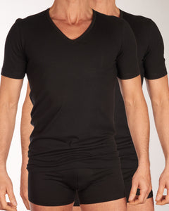 Schiesser t-shirt v-hals 2 pack 95/5 organic cotton shirts black heren 173982-000 Schiesser t-shirt col v lot de 2 95/5 organic cotton shirts black hommes
