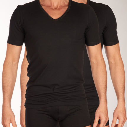 Schiesser t-shirt v-hals 2 pack 95/5 organic cotton shirts black heren 173982-000 Schiesser t-shirt col v lot de 2 95/5 organic cotton shirts black hommes
