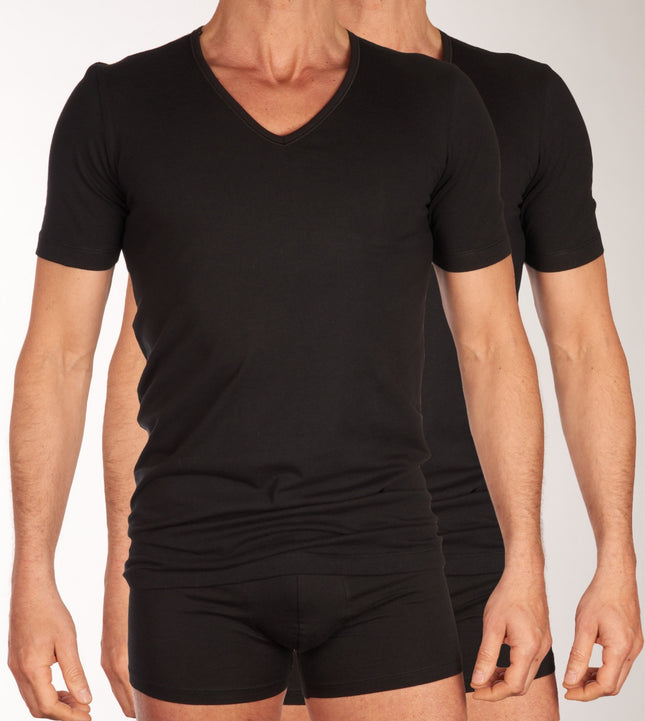 Schiesser t-shirt v-hals 2 pack 95/5 organic cotton shirts black heren 173982-000 Schiesser t-shirt col v lot de 2 95/5 organic cotton shirts black hommes
