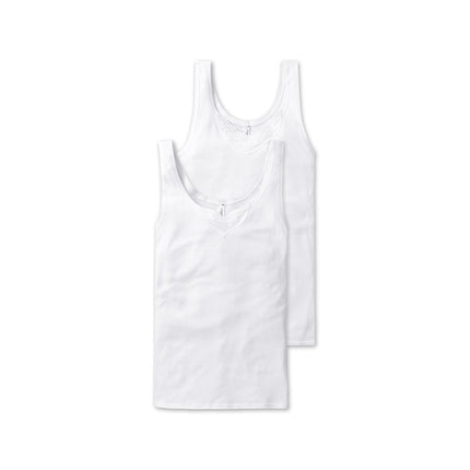 Schiesser topje 2 pack cotton essentials tank tops with embroidery white dames 144359-100 Schiesser caracos lot de 2 cotton essentials tank tops with embroidery white femmes
