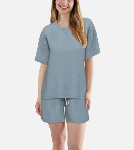 Tom Tailor pyjama korte broek aberdeen blue dames 60410-6562-621 Tom Tailor pyjama pantalon court aberdeen blue femmes