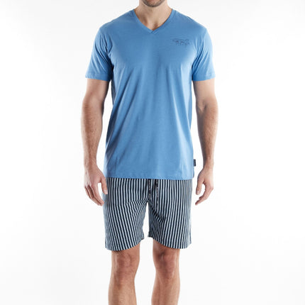 Tom Tailor pyjama korte broek ayr blue heren 71494-4009-623 Tom Tailor pyjama pantalon court ayr blue hommes