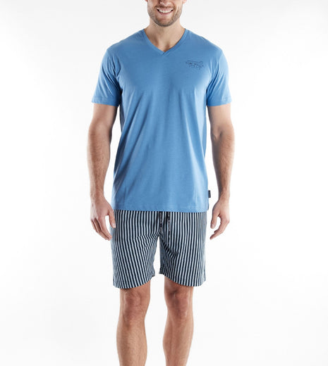 Tom Tailor pyjama korte broek ayr blue heren 71494-4009-623 Tom Tailor pyjama pantalon court ayr blue hommes