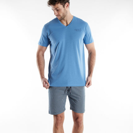 Tom Tailor pyjama korte broek ayr blue heren 71494-4009-623 Tom Tailor pyjama pantalon court ayr blue hommes