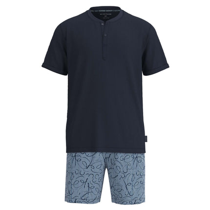 Tom Tailor pyjama korte broek ayr print blue heren 71493-4009-625 Tom Tailor pyjama pantalon court ayr print blue hommes