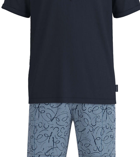 Tom Tailor pyjama korte broek ayr print blue heren 71493-4009-625 Tom Tailor pyjama pantalon court ayr print blue hommes