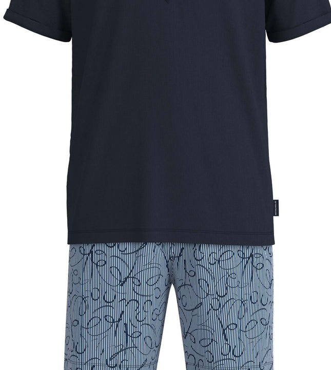 Tom Tailor pyjama korte broek ayr print blue heren 71493-4009-625 Tom Tailor pyjama pantalon court ayr print blue hommes