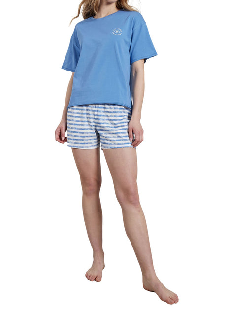 Tom Tailor pyjama korte broek mol blue dames 60229-4009-622 Tom Tailor pyjama pantalon court mol blue femmes