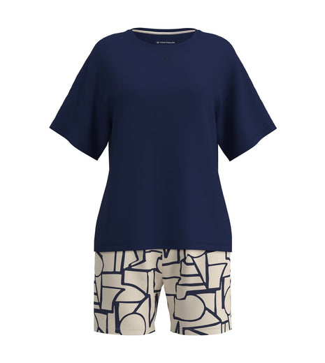 Tom Tailor pyjama korte broek stirling blue dames 60424-6085-635 Tom Tailor pyjama pantalon court stirling blue femmes