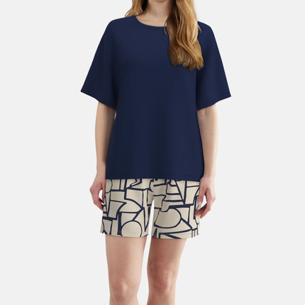 Tom Tailor pyjama korte broek stirling blue dames 60424-6085-635 Tom Tailor pyjama pantalon court stirling blue femmes