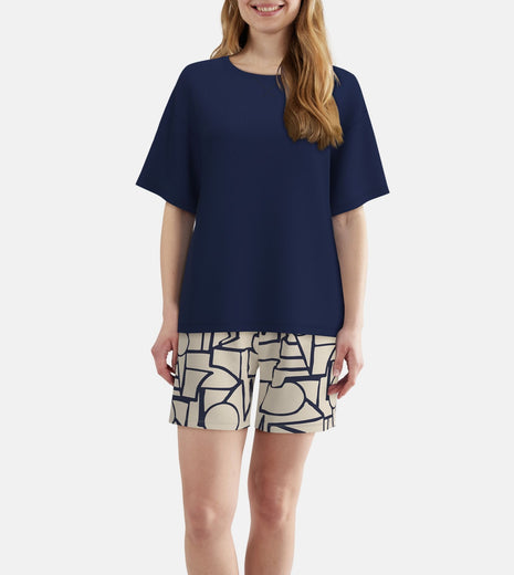 Tom Tailor pyjama korte broek stirling blue dames 60424-6085-635 Tom Tailor pyjama pantalon court stirling blue femmes