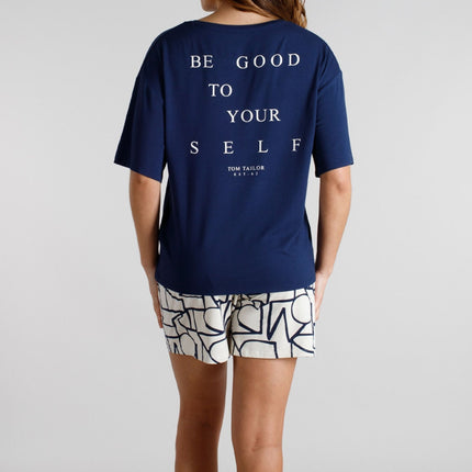 Tom Tailor pyjama korte broek stirling blue dames 60424-6085-635 Tom Tailor pyjama pantalon court stirling blue femmes