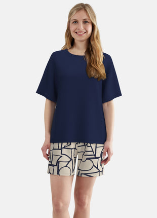 Tom Tailor pyjama korte broek stirling blue dames 60424-6085-635 Tom Tailor pyjama pantalon court stirling blue femmes