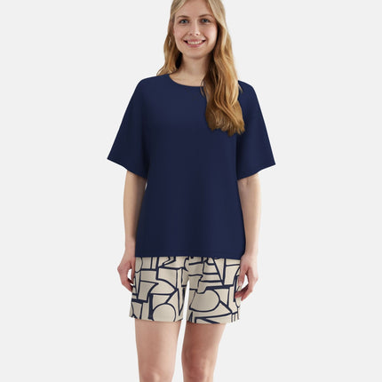 Tom Tailor pyjama korte broek stirling blue dames 60424-6085-635 Tom Tailor pyjama pantalon court stirling blue femmes