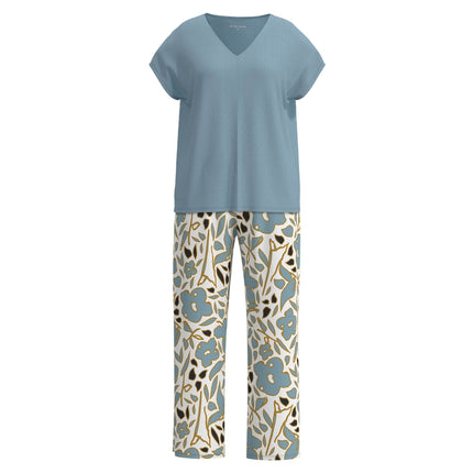 Tom Tailor pyjama lange broek aberdeen blue dames 60403-6085-625 Tom Tailor pyjama pantalon long aberdeen blue femmes