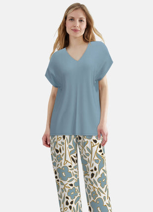Tom Tailor pyjama lange broek aberdeen blue dames 60403-6085-625 Tom Tailor pyjama pantalon long aberdeen blue femmes