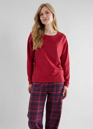 Tom Tailor pyjama lange broek checked dark red dames 60283-6549-434 Tom Tailor pyjama pantalon long checked dark red femmes