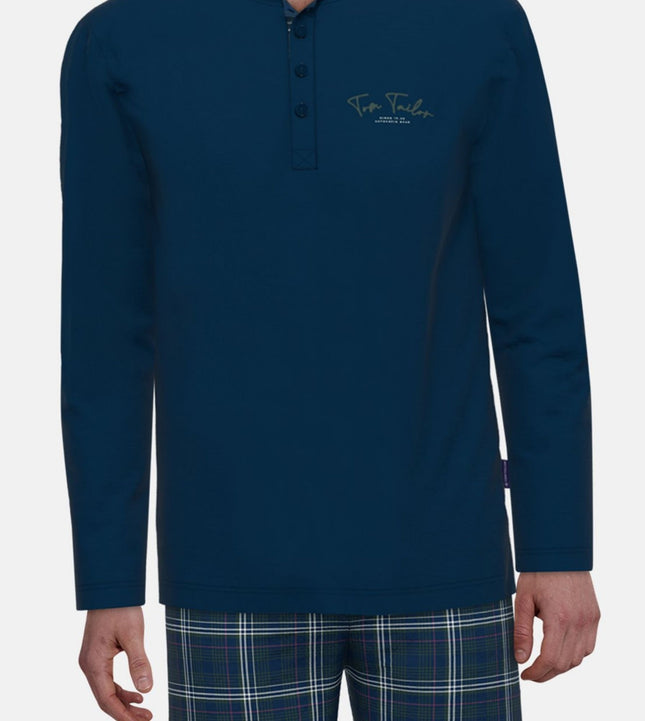 Tom Tailor pyjama lange broek milos blue checkered heren 71460-4009-654 Tom Tailor pyjama pantalon long milos blue checkered hommes