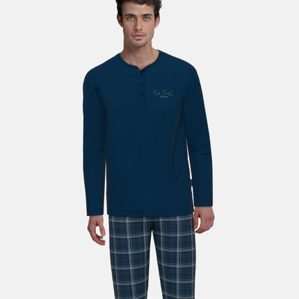 Tom Tailor pyjama lange broek milos blue checkered heren 71460-4009-654 Tom Tailor pyjama pantalon long milos blue checkered hommes