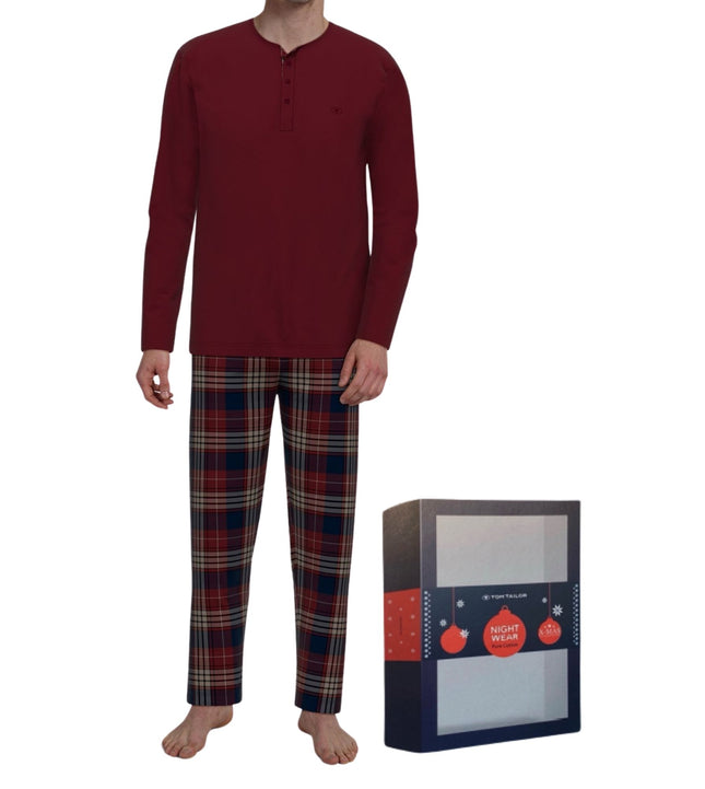 Tom Tailor pyjama lange broek rhodos red heren 71476-6542-424 Tom Tailor pyjama pantalon long rhodos red hommes