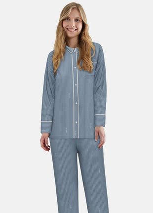 Tom Tailor pyjama lange broek xanthi blue dames 60362-6061-623 Tom Tailor pyjama pantalon long xanthi blue femmes