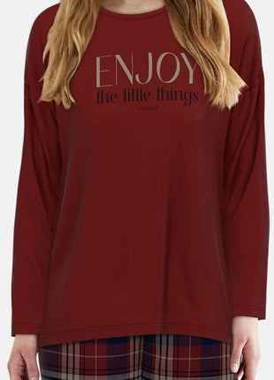 Tom Tailor pyjama lange broek xanthi red dames 60386-6549-424 Tom Tailor pyjama pantalon long xanthi red femmes