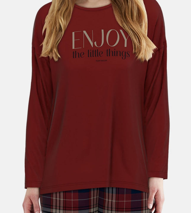Tom Tailor pyjama lange broek xanthi red dames 60386-6549-424 Tom Tailor pyjama pantalon long xanthi red femmes