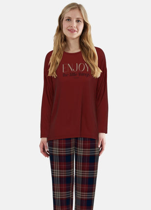 Tom Tailor pyjama lange broek xanthi red dames 60386-6549-424 Tom Tailor pyjama pantalon long xanthi red femmes