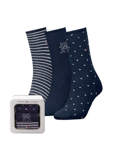 Tommy Hilfiger sokken 3 paar giftbox sock navy dames 701236464-001 Tommy Hilfiger chaussettes 3 paires giftbox sock navy femmes