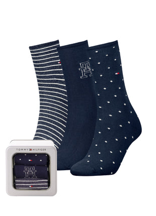 Tommy Hilfiger sokken 3 paar giftbox sock navy dames 701236464-001 Tommy Hilfiger chaussettes 3 paires giftbox sock navy femmes