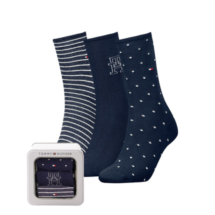 Tommy Hilfiger sokken 3 paar giftbox sock navy dames 701236464-001 Tommy Hilfiger chaussettes 3 paires giftbox sock navy femmes