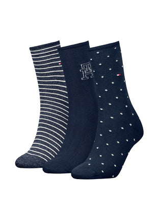 Tommy Hilfiger sokken 3 paar giftbox sock navy dames 701236464-001 Tommy Hilfiger chaussettes 3 paires giftbox sock navy femmes