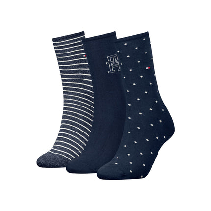 Tommy Hilfiger sokken 3 paar giftbox sock navy dames 701236464-001 Tommy Hilfiger chaussettes 3 paires giftbox sock navy femmes