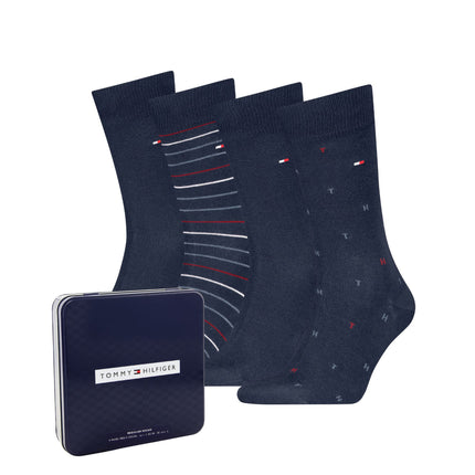 Tommy Hilfiger sokken 4 paar tin giftbox sock navy heren 701235375-001 Tommy Hilfiger chaussettes 4 paires tin giftbox sock navy hommes