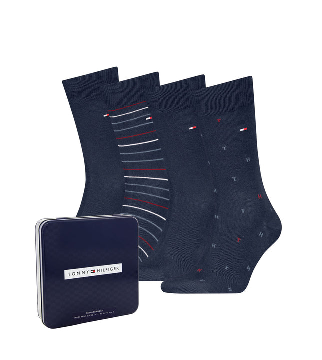 Tommy Hilfiger sokken 4 paar tin giftbox sock navy heren 701235375-001 Tommy Hilfiger chaussettes 4 paires tin giftbox sock navy hommes