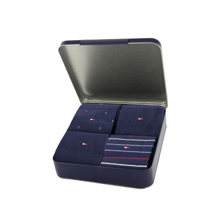 Tommy Hilfiger sokken 4 paar tin giftbox sock navy heren 701235375-001 Tommy Hilfiger chaussettes 4 paires tin giftbox sock navy hommes