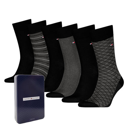 Tommy Hilfiger sokken 6 paar tin giftbox birdey sock black heren 701235373-002 Tommy Hilfiger chaussettes 6 paires tin giftbox birdey sock black hommes
