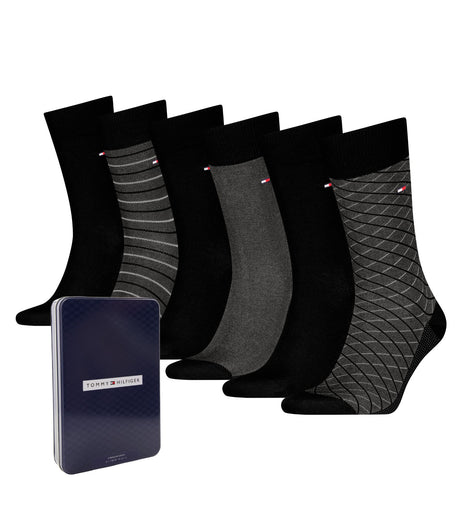 Tommy Hilfiger sokken 6 paar tin giftbox birdey sock black heren 701235373-002 Tommy Hilfiger chaussettes 6 paires tin giftbox birdey sock black hommes
