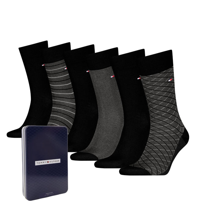 Tommy Hilfiger sokken 6 paar tin giftbox birdey sock black heren 701235373-002 Tommy Hilfiger chaussettes 6 paires tin giftbox birdey sock black hommes
