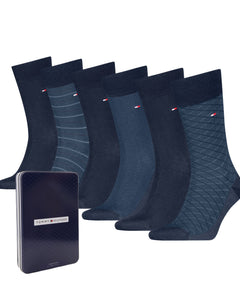 Tommy Hilfiger sokken 6 paar tin giftbox birdey sock navy heren 701235373-001 Tommy Hilfiger chaussettes 6 paires tin gigfbox birdey sock navy hommes