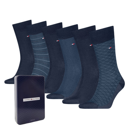 Tommy Hilfiger sokken 6 paar tin giftbox birdey sock navy heren 701235373-001 Tommy Hilfiger chaussettes 6 paires tin gigfbox birdey sock navy hommes