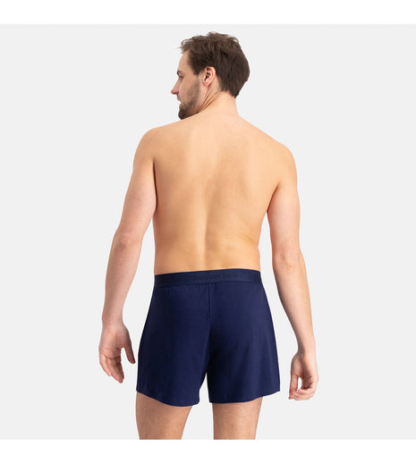 Bamboo Basics set van twee donkerblauwe losse boxershorts voor heren, achteraanzicht