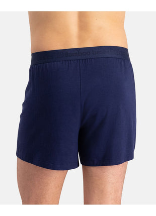 Bamboo Basics set van twee donkerblauwe losse boxershorts voor heren, detail van de achterzijde
