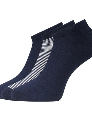 Drie paar navy enkelsokken met strepen van Bamboo Basics