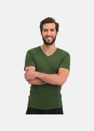 Bamboo Basics set van twee legergroene T-shirts met V-hals voor heren